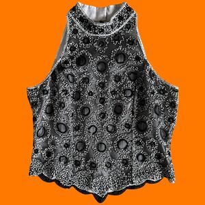 90's 00's vintage 100% silk beaded asymmetrical y2k tank top MEDIUM
